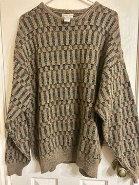 Taylor & Henry Men’s Large Vintage knit Sweater Brown Tan 100% Acrylic
